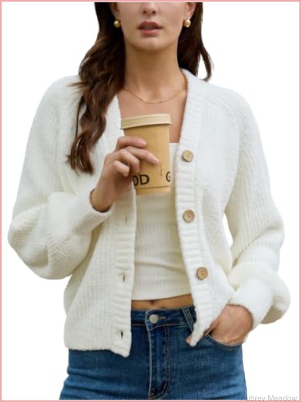 Snuggle Sac Open Front Button Down Cardigan Sweater Women Casual Fall Winter